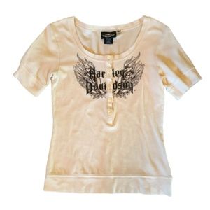 Harley Davidson Cream Henley Stitching